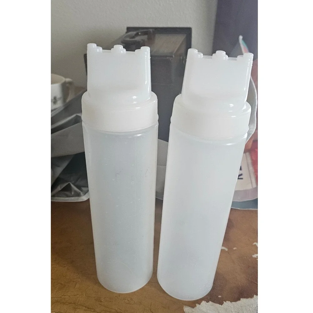 Set of 2 Triple Tip Squeeze Bottles Clear Plastic Sauce Condiment Dispensers